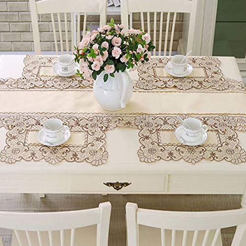 LeLehome Set of 4 Placemats 177Inch X 118Inch Brown Rose Flower Embroidered Stain Resistant Silk Vinyl Washable Lace Lunchmat Place Mats Home Kitchen Dining Restaurant Table Mats