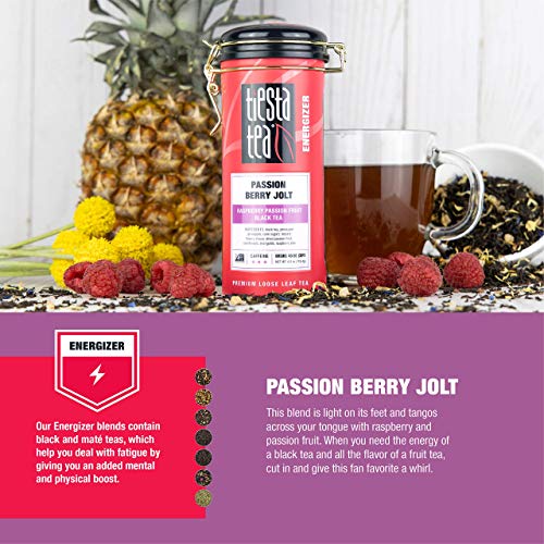 Tiesta Tea - Passion Berry Jolt, Loose Leaf Raspberry Passion Fruit Black Tea, High Caffeine, Hot & Iced Tea, 4 Oz Tin - 50 Cups, Natural, Flavored, Black Tea Loose Leaf (Pack Of 6) #TOP2