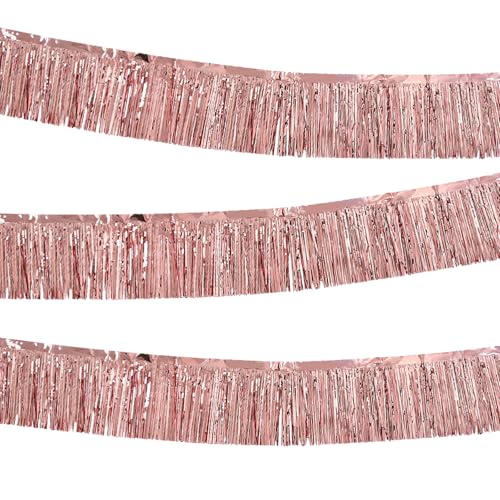 Vyqrx 3 Stück Foil Fringe Girlande Lametta Glitzer Vorhang Wall Hanging Tinsel Banners für Disco Partydekor Geburtstags Floats Bridal Shower Birthday Verlobung Hochzeit Silver 30cm x 3m (Roségold)