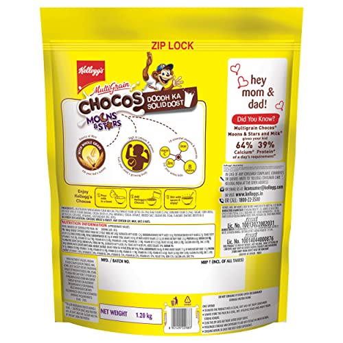 Image of Kellogg's Multigrain Chocos Moons & Stars 1.2kg | High in Calcium & Protein,Essential Vitamins,Iron & Immuno Nutrients, Source of Fibre | Breakfast Cereal for Kids (Pack of 2)
