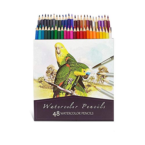 OLEEP 48 Crayons Aquarellables, Numérotés, Pré Taillés avec Pinceau - Crayon de Couleurs Solubles pour Coloriage Adulte, Artistes