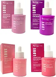 Kit de Séruns Faciais Max Love Studio, 4 Tipos: Redutor de Poros, Colágeno, Primer Anti-Oleosidade, Rosa Mosqueta