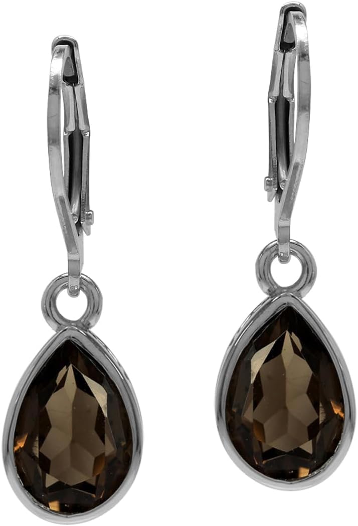 Silvershake 10X7mm Pear Shape Birthstone Gemstones White Gold Plated or Yellow Gold Plated 925 Sterling Silver Heart Victorian Style Drop Dangle Leverback Earrings Jewelry for Women - Image 4