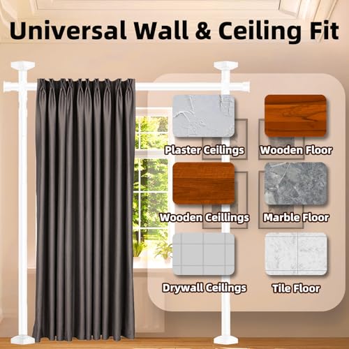 Image of Room Divider, Tension Curtain Rod No Drilling,4-10ft(H) 28-140inch(W) Wall Divider for Room Separation, Heavy Duty Room Partition Separator, Adjustable Folding Privacy Screens,White