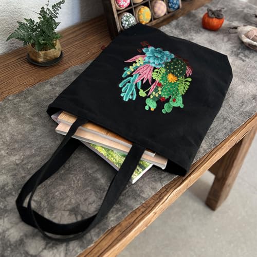 Image of Eforcase Canvas Handbag Embroidery Kit, Flower Embroidery DIY Craft Floral Tote Bag Beginner Kit Include Hoops Color Threads Needle, DIY Sewing Stamped Set