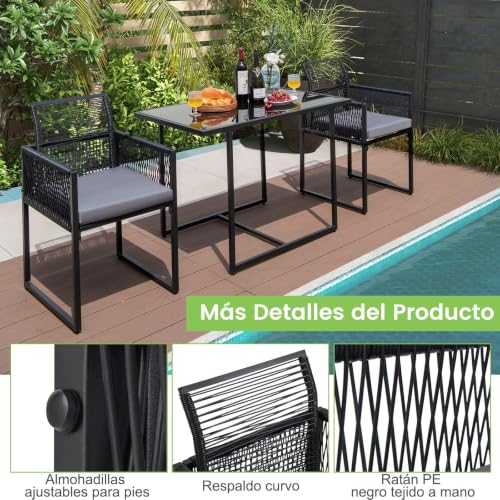 Conjunto de ratán PE con respaldo plegable y cojines extraíbles para patio 8