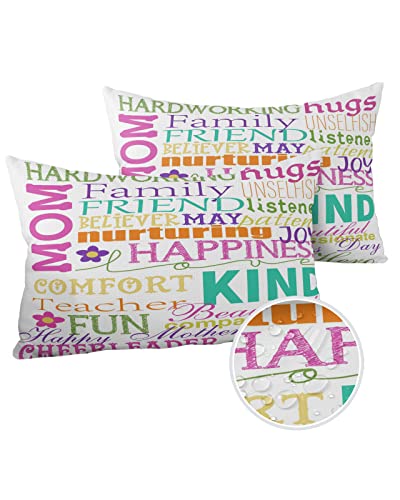 LBDecor Outdoor Throw Pillow Covers 20x12 Waterproof Happy Mother's Day Outdoor Pillows Decorative Pillow Covers Cushion Covers Pillowcase for Tent Patio Garden Couch Set of 2, Warm Saying Quotes