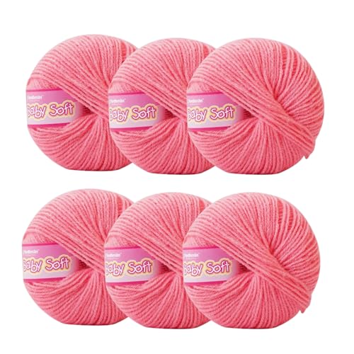 Image of Vardhman Baby Soft Yarn Pack of 6 - 4-Ply Acrylic Wool 150g Total | Soft Yarn for Knitting & Crocheting Baby Blankets, Sweaters, Toys & Accessories | 86m per 25g Ball (1, Pink)