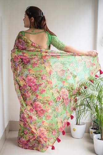 Image of MIRCHI FASHION Women Saree Cotton Abstract Printed | Lightweight Comfortable Sari for Office and Regular Daily Wear with Matching Blouse Piece
