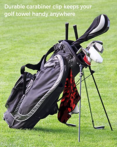 Golf Towel For Golf Bags With Heavy Duty Carabiner Clip Abstract Red Black Camouflage Texture Microfiber Waffle Golf Towels For Men Women,Quick Dry Towels For Cleaning Club And Balls #TOP6