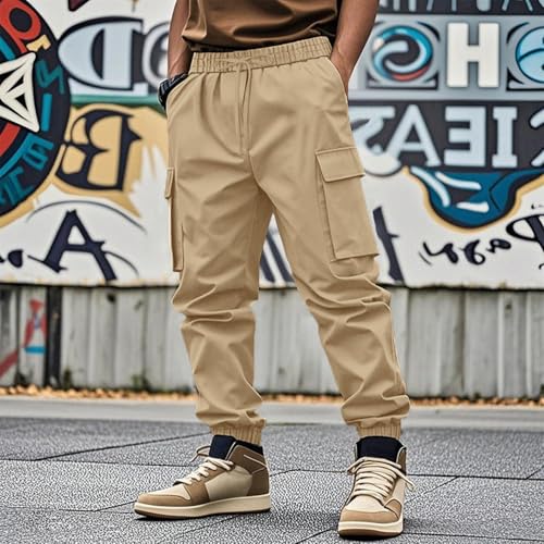 Men's Pants Breathy Frabic Casual Fashion Cargo Outdoor Cuffed Trousers with Multi Pockets Solid Pattern4