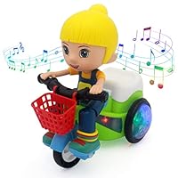 Escomdp Baby Toddler Electric Tricycle Toy Cartoon Motorcycle Vehicle Stunt Performance, Music, Lights, Kids Birthday Gifts (Girl)
