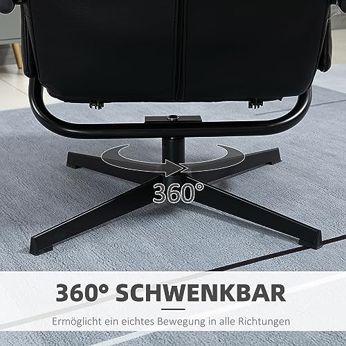 HOMCOM Relaxsessel mit Hocker, drehbarer Ruhesessel, TV-Sessel mit Liegefunktion, Fernsehsessel mit neigbarer Rückenlehne, für Wohnzimmer, Büro, Kunstleder, Stahl, Schwarz – Bild 7