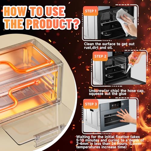 Allony 100ml Hochtemperaturkleber, Feuerfestes Silikon, Hitzebeständiger Kleber, Kleber Hitzebeständig über 1150°C, Ideal für Auto, Backöfen, Ofenfensterverglasung, Elektroherde, Herdplatten