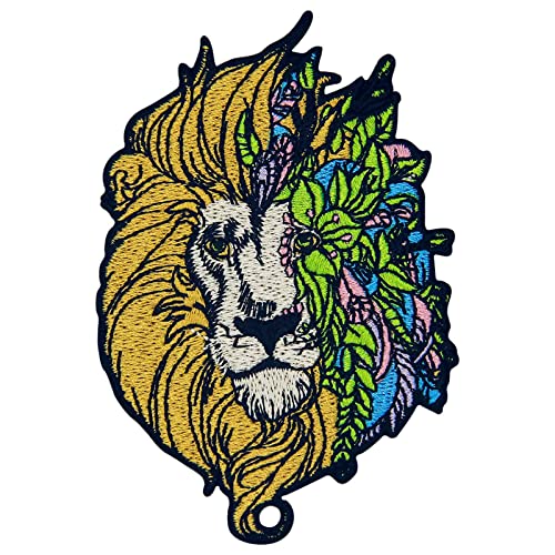 Patch brodé en forme de Lion fleuri, à coudre ou à coller avec fer à repasser