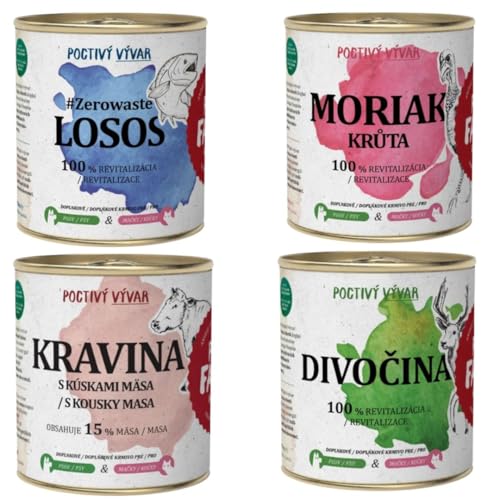 Caldos Naturales para Perros y Gatos – Venado, Salmón, Pavo y Ternera – Suplemento Alimenticio Hidratante y Sabroso – Sin Aditivos – Ideal para Dietas Barf – Pets Farm Family – Pack Variado