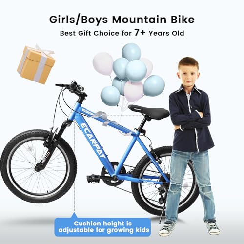 Image of Ecarpat 20 inch Kids Mountain Bike for Boys Girls 7-15 Years Old, All Terrain Mountain Bikes 7-Speed with Mechanical Disc Brakes Front Suspension, Mountain Bicycle Gift for Boys and Girls