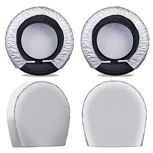 Mr.You 4-Pack Tire Covers,Fits 32-35 Inch Diameter Tires,Heavy Duty Waterproof Sun Protection 600D Oxford Tires Covers,Elastic Band Design on The Back, Diameter 35Inch,Silver