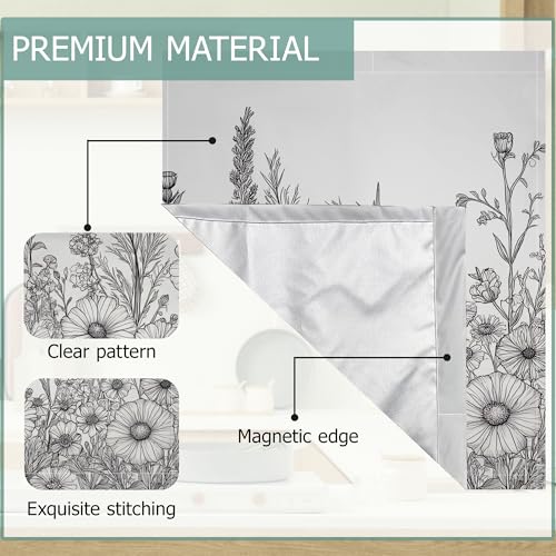 Image of Dishwasher Cover,Black and White Wildflower Reusable Dishwasher Magnet Cover,Decorative Modern Minimalistic Line Drawings Magnetic Refrigerator Cover Front Panel Cover for Kitchen Decor 23x26 Inch