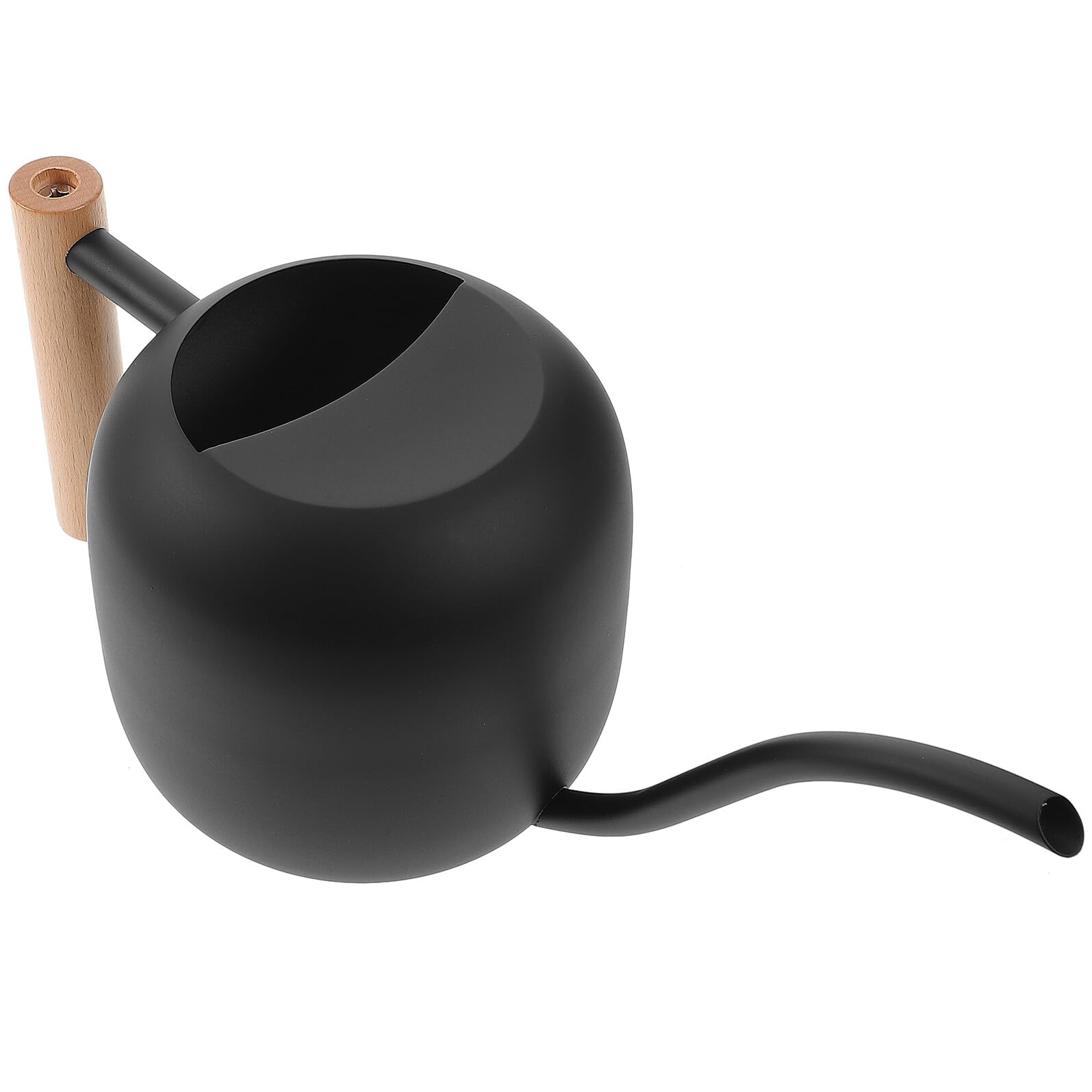 Gießkanne mit Langem Ausguss 1200ml Edelstahl Holzgriff Schwarz | Vintage, für Zimmerpflanzen, Leicht Nachzufüllen und Stabil Verarbeitet