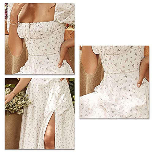 Vestido Maxi Com Estampa Floral, Vestido Maxi Elegante Com Mangas Bufantes e Bainha Dividida, Linha