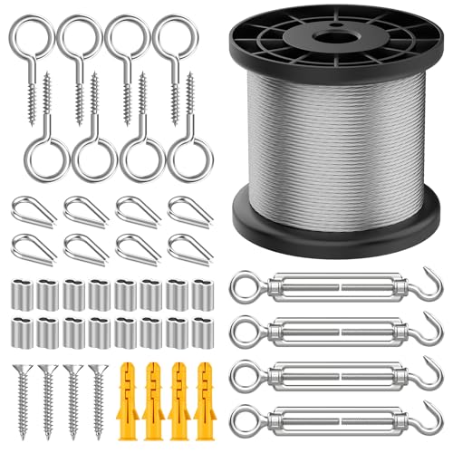 Image of 50m Garden Wire for Climbing Plants, Heavy Duty 304 Stainless Steel Cable Rope Kit with M5 Vine Eyes, Turnbuckles, 2MM PVC Coated Fence Wire Rope, Catenary Wire Kit for Trellis, String Light Hanging