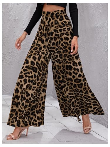Floerns Women's Leopard Print High Waist Palazzo Pants Wide Leg Baggy Trousers4