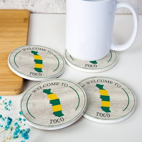 Welocme to Togo Lot de 4 sous-verres ronds en céramique absorbants pour décoration de cuisine, table basse