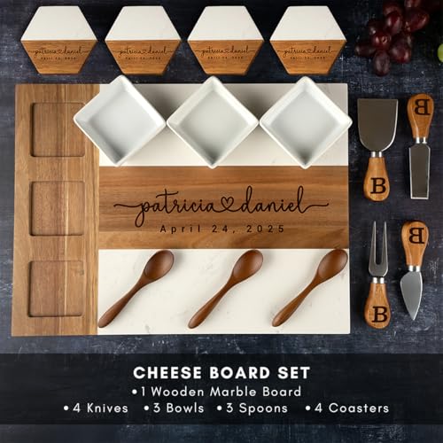 Tabla de cortar personalizada de mármol y madera rectangular miniatura 6