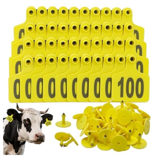 Cattle Ear Tags, Large Plastic Livestock Ear Tags for Sheep Cattle Calf Hog with Number 001-100/101-200/201-300, Animal Identification Ear Tags (Yellow, 001-100)