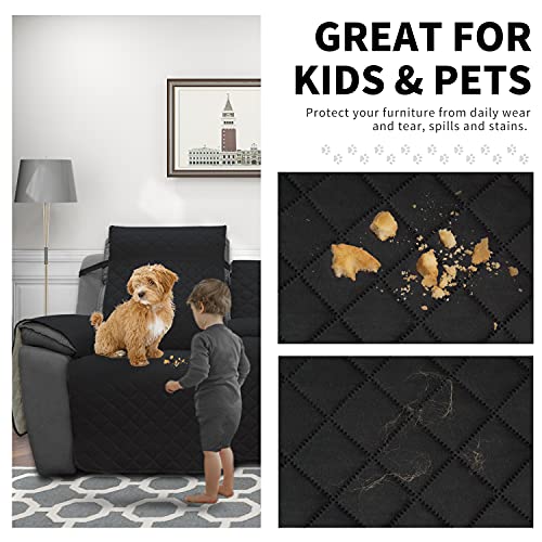 Image of Easy-Going Loveseat Recliner Cover with Console, Reversible Couch Cover for Living Room, Split Sofa Cover for Each Seat with Elastic Straps for Kids, Dogs, Pets(2 Seater, Black /Beige)