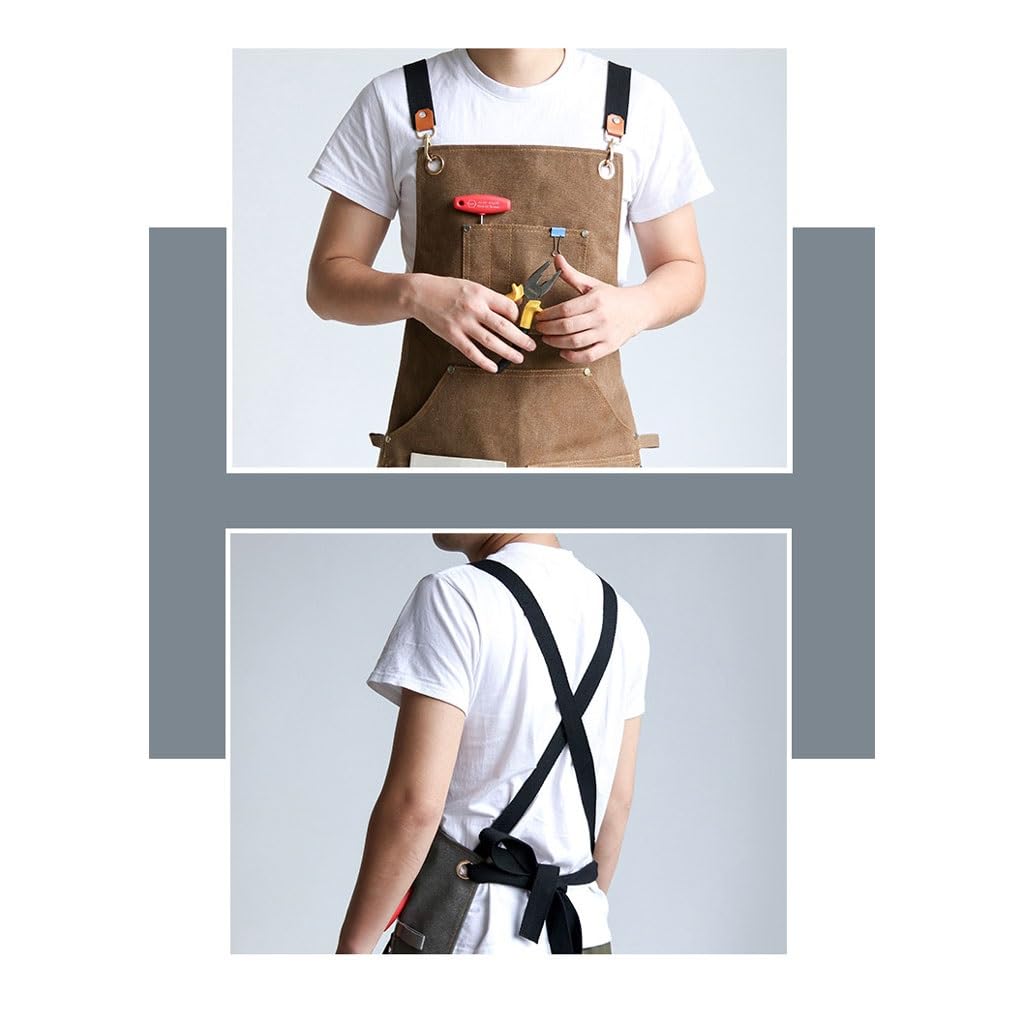NEBE Delantal de camarero Delantal de lona a la moda for hombres y mujeres, jardinería, carpintería, cerámica hecha a mano, peluquería, manicura, pintura, ropa de trabajo Delantales Delantal
