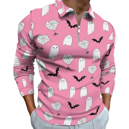 T-shirt de golf d'automne homme Novastar polo manches longues zippé Halloween rose