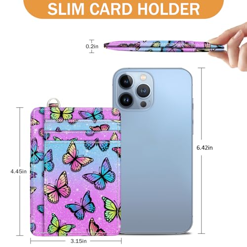 Image of Yonlevres Butterfly Credit Card Holder Slim RFID Wallet Women Small Travel | Front Pocket, Handy, RFID Blocking, Woman Girls Ladies Gifts, D-ring for Keychain,Thin Mini Card Case, ID Window, PU Leather
