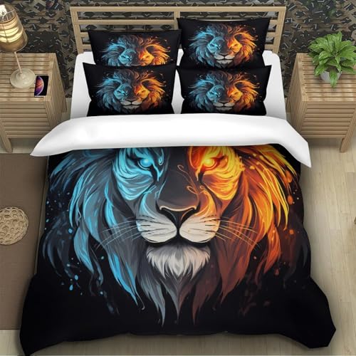 Housse de couette 135x200cm imprimé 3D microfibre parure de lit lion de feu - 5