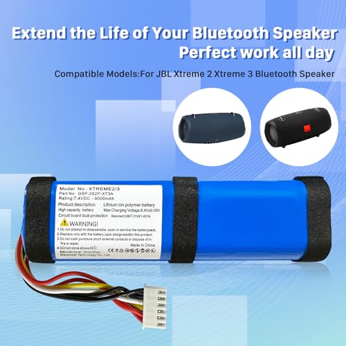 KOOAQQ Battery for Xtreme 2, 2025 Upgrade High Capacity 7.4V 9000mAh Li-Polymer Battery Replacement Compatible with Xtreme 2, Xtreme 3 Waterproof Bluetooth Speaker, (Part No: GSP-2S2P-XT3A)