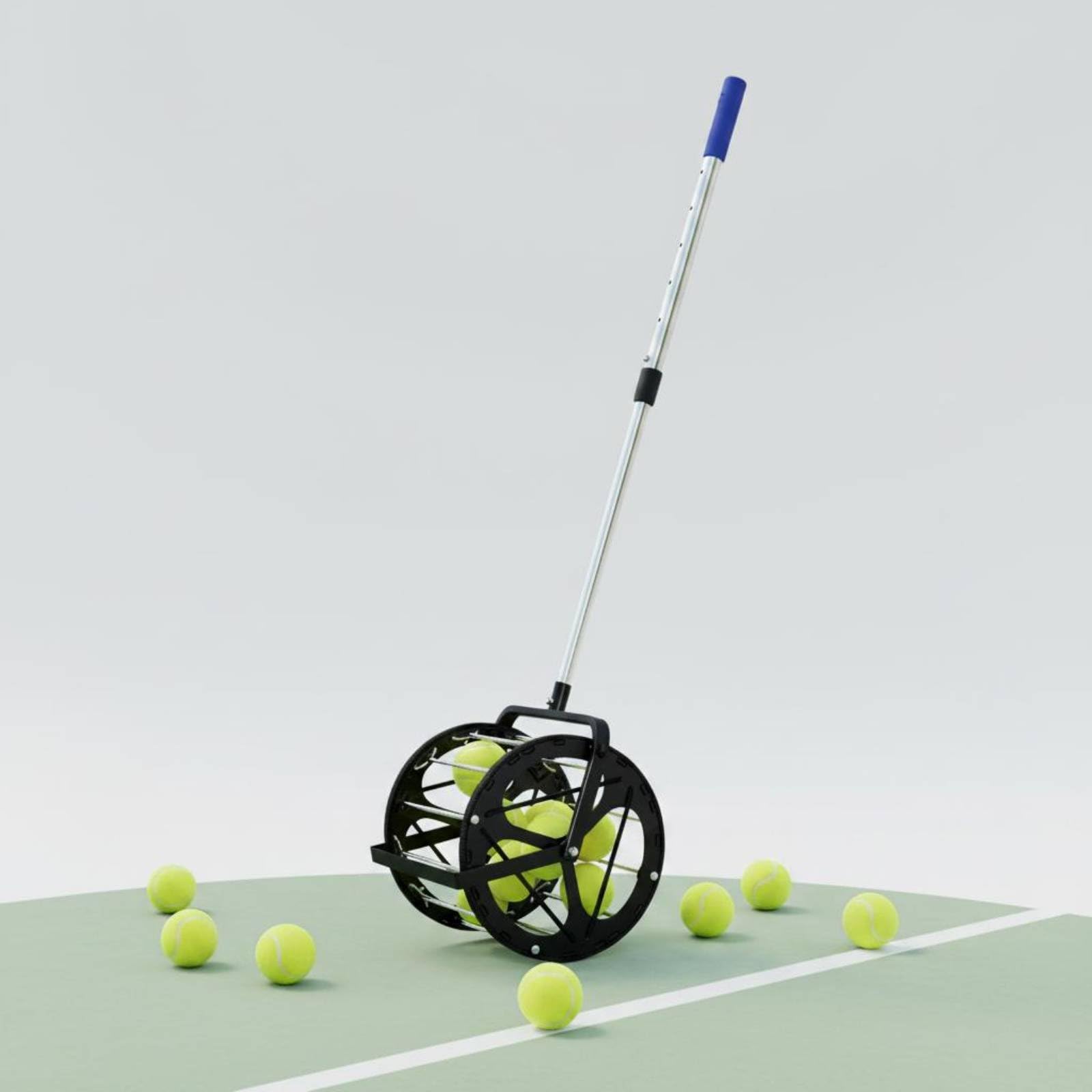 Raccoglitore di Palline da Tennis Raccoglipalle Tubo Caricatore Contenitore Attrezzo in Metallo Antiruggine con Manico Regolabile per Uso Prolungato