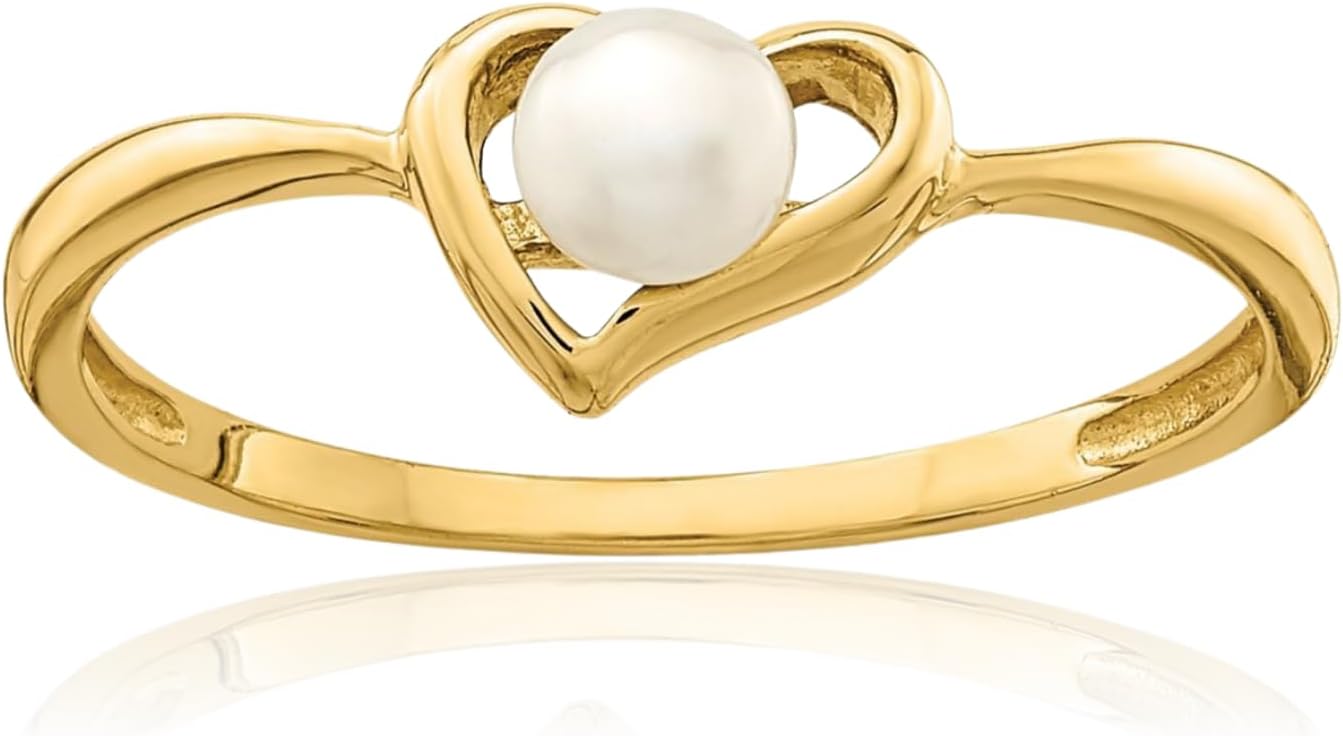IceCarats 14K Solid Yellow Gold Freshwater Pearl Heart Solitaire Ring 3mm Slim Band Prong Set