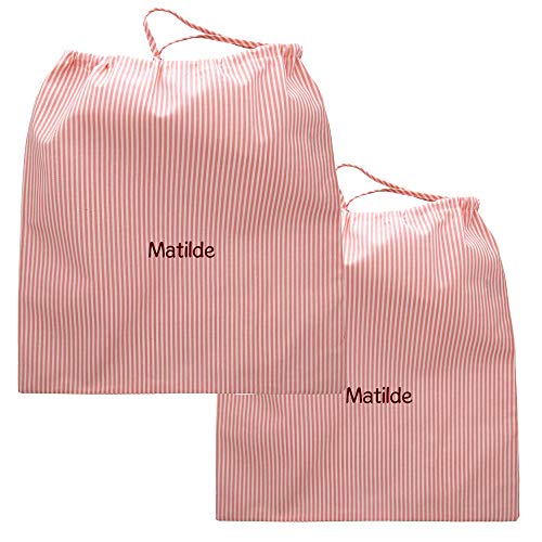 Coccole - Set Sacca Asilo Personalizzata Multiuso 2pz - Sacca per Asilo in Puro Cotone per Vestiti e Oggetti Personali - Personalizzabile con Nome a Righe Rosa
