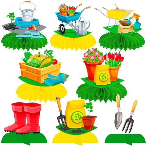 11pcs Gardening Tool Honeycomb Centerpieces Garden Birthday Party Decorations for Table Garden Tool Theme Summer Party Centerpiece Decorations for Spring Theme Birthday Party Baby Shower Supplies