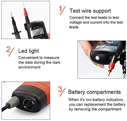 Digital Pen Multimeter AP-38B AC/DC 600V Voltmeter, 60M Ohm Resistance Meter for Measuring Voltmeter, Resistance, Continuity Test with Data Hold, Backlight-Orange
