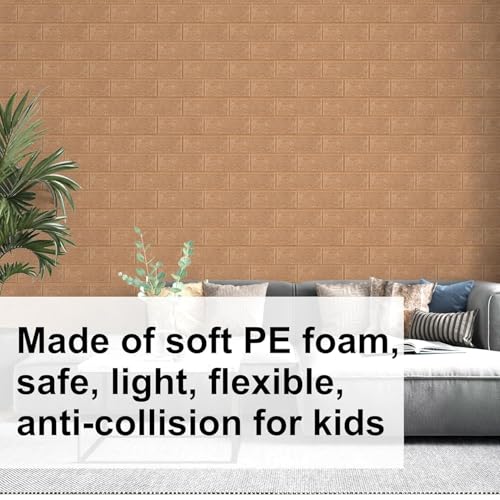 Image of TEKCOOL Self-Adhesive Waterproof PE Foam 3D Wall Panels Wallpaper Sticker for Bathroom, Living Room, and Home Decoration (70 x 77cm, Appx. 5.8Sq Feet)-5 Piece-Brown'