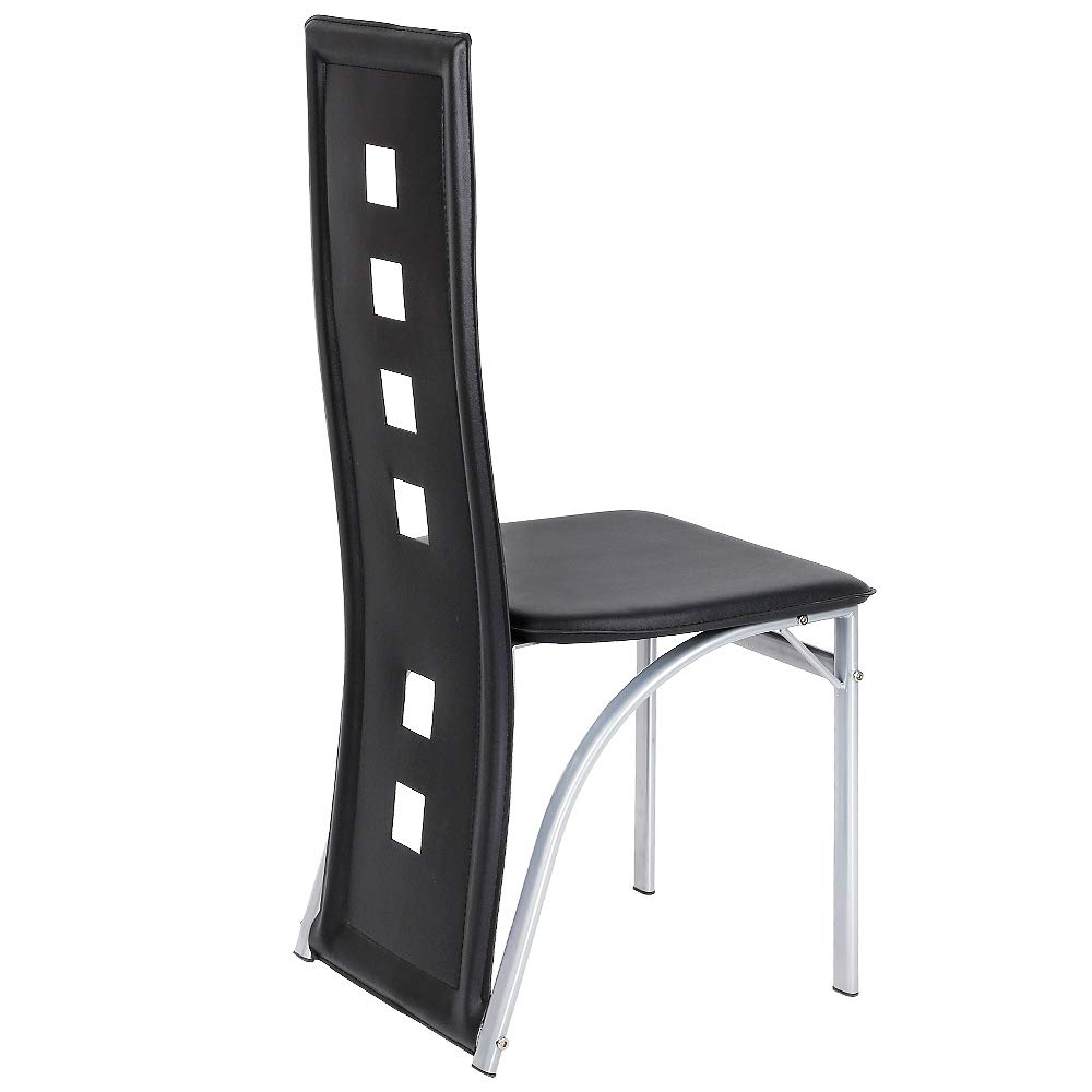 Juego de 4 sillas de Comedor, Silla de Cocina, Respaldo Alto, Asiento Ancho, Muebles de Comedor, Silla de salón de Piel de PVC para Cocina, Comedor, jardín,Negro-4PC