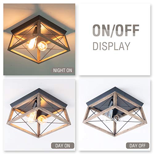 Viluxy Retro Industrial Rectangle Flush Mount Ceiling Light Fixture With Wood Shade For Hallway, Entryway, Passway, Dining Room, Bedroom, Balcony Living Room Two-Light #TOP5