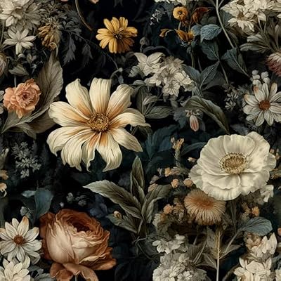 lenify Floral Peel and Stick Wallpaper Vintage Floral Contact Paper 16.9inch x 196.8inch Boho Peel and Stick Wallpaper Dark Flower Self-Adhesive Removable Contact Paper Decorative Vinyl