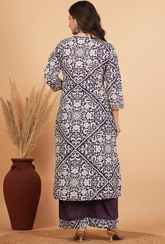 Image of Amayra Woman's Pure Cotton Straight Kurta Sets with Palazzos & Dupatta|Kurti Set for Woman|Suit Set for Women Cotton