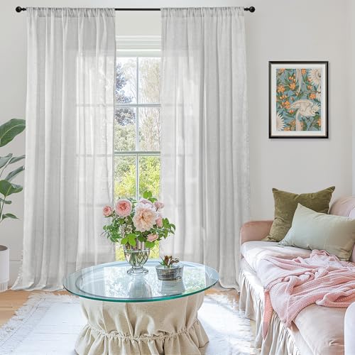 Image of BGment Long Linen Curtains 102 Inch Length for Living Room, Light Grey Sheer Window Drapes for Bedroom Farmhouse Decor with Rod Pocket Lightweight Rustic Textured, 2 Panels Set, Each 52 Inch Wide