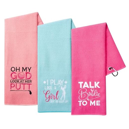 A1DIEE Microfibre Absorbent Golf Towel - 3pcs Women Pink Clean Golf Ball Towels Embroidery Pattern Golf Towels with Carabiner Clip for Golf Bags Sport Gift Accessories for Mama Wife Golfers