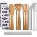 Sunshane Bamboo Travel Utensils Reusable Bamboo Cutlery Flatware Set Include Fork Spoon Knife Metal Straw Clean Brush with Carrying Bag (3 Set, Color Set 7)