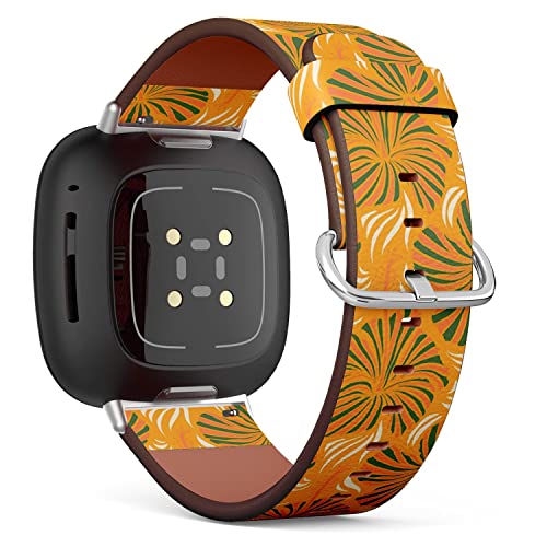 CJBROES Replacement Leather Watch Band, Compatible with Fitbit Versa 3 and Fitbit Sense of Wristband Bracelet Accessory - Tropical Floral Green